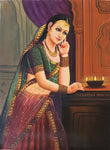 Rajasthan Indian Princess Art Handmade Damsel Wall Decor Oil on Canvas Painting