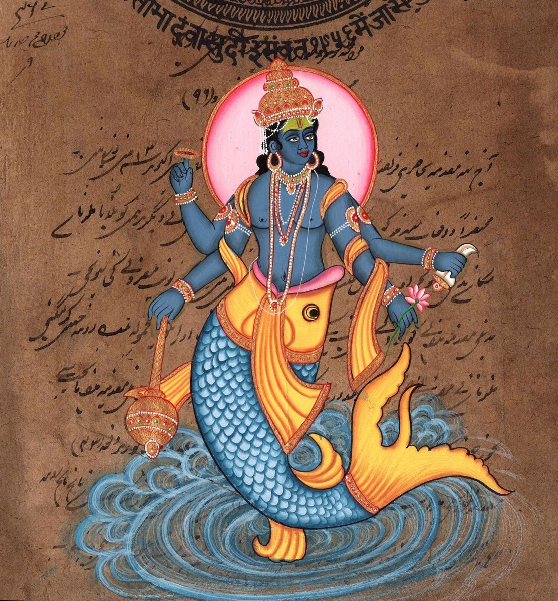 Vishnu Matsya Painting Handmade Hindu God Fish Incarnation Avatar Wate ...