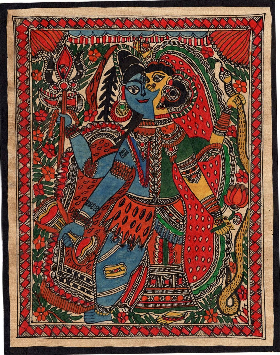 Madhubani Ardhanarishvara Painting Handmade Indian Tribal Mithila Biha ...