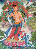 Buddhist Painting Handmade Manjushri Bodhisattva Buddha Indo Tibetan Thangka Art