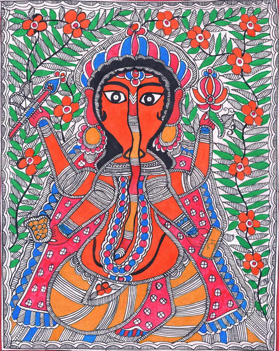 Madhubani Ganesha Indian Tribal Folk Art Handmade Mithila Bihar Ethnic ...