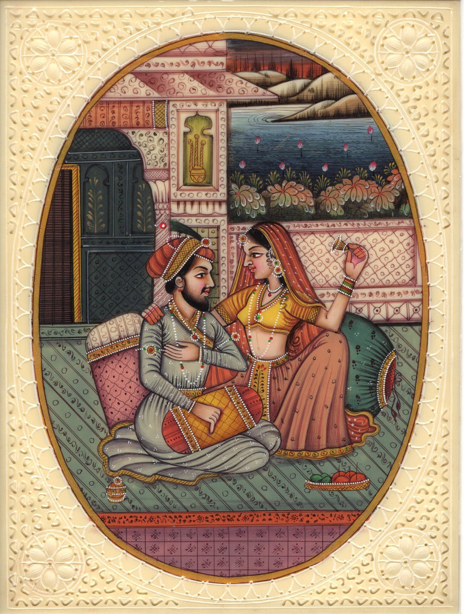 Mughal Harem Miniature Painting Handmade Rare Moghul Indian Romance De Artnindia