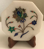 Indian Parchin Kari Marble Inlay Art Handmade 4″ Floral Mosaic Home Decor Art