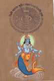 Vishnu Matsya Painting Handmade Hindu God Fish Incarnation Avatar Watercolor Art