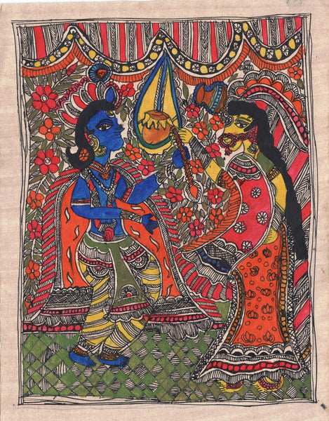 Madhubani Krishna Yashoda Art
