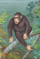Chimpanzee Animal Painting Handmade Indian Miniature Watercolor Wild Life Art