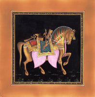 Indian Horse Painting Handmade Rajasthani Animal Lotus Petal Miniature Decor Art