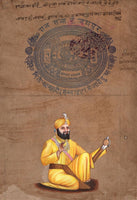 Sikh Guru Gobind Singh Painting Handmade Old Stamp Paper Sikhism Punjabi Artwork