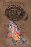Vishnu Matsya Art Handmade Hindu God Fish Incarnation Avatar Watercolor Painting