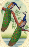 India Peacock Art Handmade Blue Green Feather Watercolor Wild Life Bird Painting