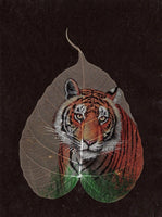 Peepal Leaf Painting Handmade Indian Miniature Tiger Drawing Wall Decor Art