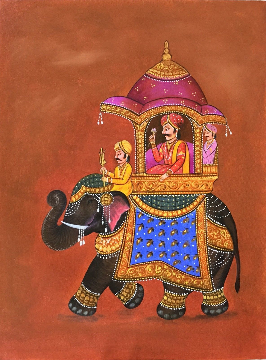 Indian Miniature Elephant Art Handmade Animal Ethnic Painting on Stamp  Paper | eBay