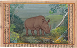 Black Rhino Animal Art Handmade Indian Miniature Watercolor Wild Life Painting
