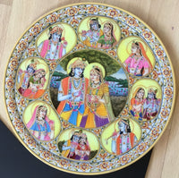 Krishna Radha Marble Plate Hindu Art Handmade Indian Miniature Marble Plate Art