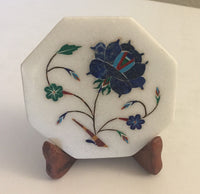 Parchin Kari Marble Inlay Art Handmade 4″ Floral Mosaic Pietra Dura Decor Art