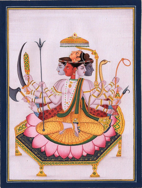 Sadashiva Art Handmade Five Headed Shiva Indian Hindu Deity Watercolor Painting