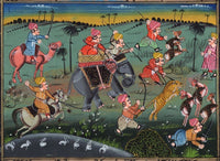 Rajasthan Miniature Painting Handpainted Indian Folk Ethnic Hunt Procession Art