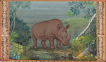 Black Rhino Animal Art Handmade Indian Miniature Watercolor Wild Life Painting