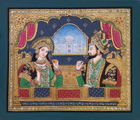 Tanjore Shah Jahan Mumtaz Mahal Painting Handmade Indian Thanjavur Mughal Art