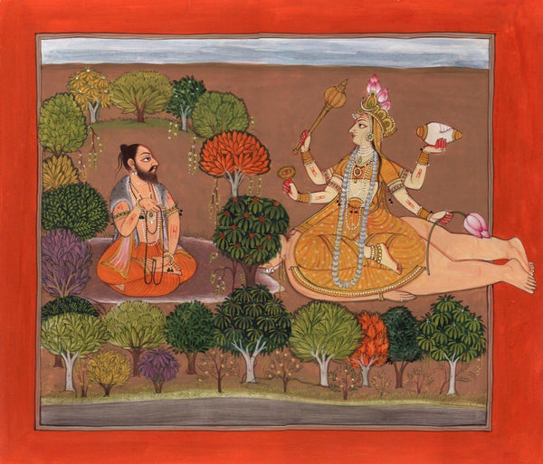 Meditation Yoga Painting Handmade Indian Miniature Yogi Goddess Tantric Folk Art