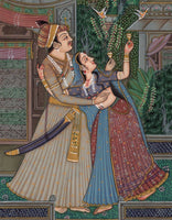Mughal Indian Painting Handmade Moghul Miniature Romantic Garden Watercolor Art