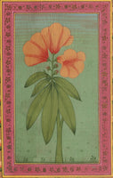 Mughal Lily Floral Painting Moghul Indian Handmade Miniature Flower Nature Art