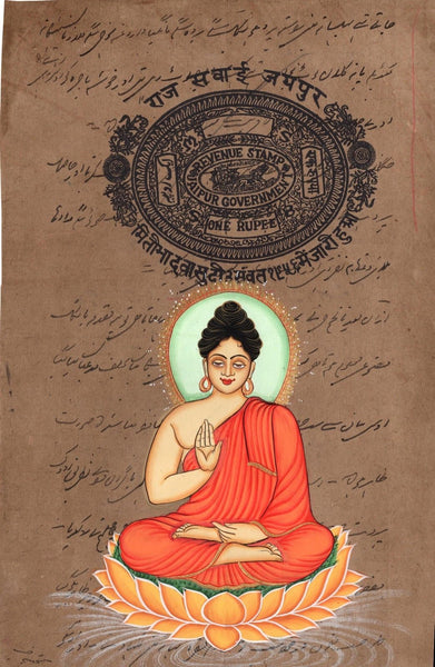 Siddharth Gautam Buddha Art Old Stamp Paper Buddhist Buddhism Handmade Painting