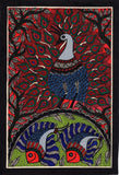 Madhubani Peacock Fish Art Handmade Indian Tribal Folk Mithila Decor Painting
