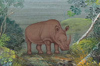Black Rhino Animal Art Handmade Indian Miniature Watercolor Wild Life Painting