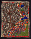 Madhubani Flora Fauna Art Handmade Indian Tribal Folk Mithila Decor Painting