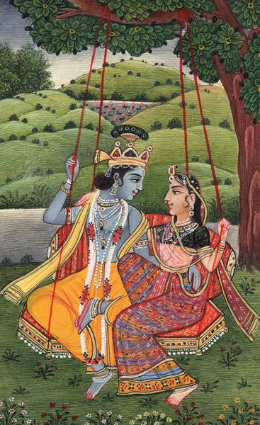 Krishna Radha Kangra Handmade Painting Hindu God Goddess Watercolor Image Art
