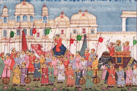 Indian Miniature Painting Rajasthani Royal Maharajah Ethnic Folk Procession Art