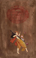 Hindu Narada Muni Painting Handmade Indian Deity Old Stamp Paper Watercolor Art