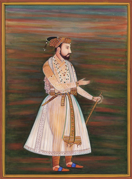 Mughal Emperor Jahangir Painting Handpainted Indian Miniature Portrait Folk Art