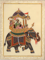 Mughal Miniature Royal Art Handmade Ambabari Elephant Watercolor Ethnic Painting
