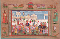 Indian Miniature Painting Rajasthani Royal Maharajah Ethnic Folk Procession Art
