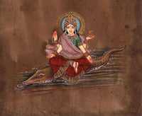 Indian Miniature Art River Ganga Hindu Goddess Handmade Stamp Paper Painting