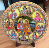 Krishna Radha 15" Marble Plate Hindu Art Handmade Indian Miniature Ethnic Art