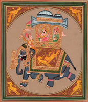 Rajasthan Indian Miniature Painting Maharaja Elephant Ethnic Folk Procession Art
