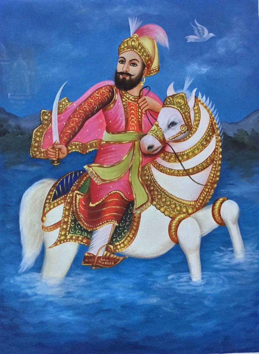 Guru Gobind Singh Sikh Art Handmade Punjab Equestrian Oil Canvas Ethni ...