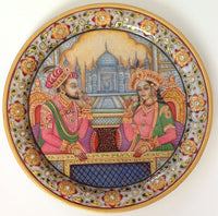 Shah Jahan Mumtaz Mahal 9″ Marble Plate Art Handmade Mughal Home Decor Painting