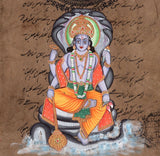 Vishnu Hindu God Art Indian Miniature Religious Handmade Spiritual Folk Painting