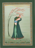Indian Miniature Painting Hand-Painted Lady of Love Folk Ethnic Watercolor Art