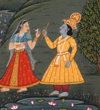 Krishna Radha Pahari Painting Handmade Hindu Folk Religious Indian Ethnic Art