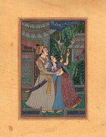 Mughal Indian Painting Handmade Moghul Miniature Romantic Garden Watercolor Art