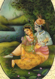 Krishna Radha Relationship Painting Handmade Hindu Deity Miniature Drawing Art