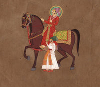 Rajasthani Indian Equestrian Art Handmade Maharaja Miniature Portrait Painting