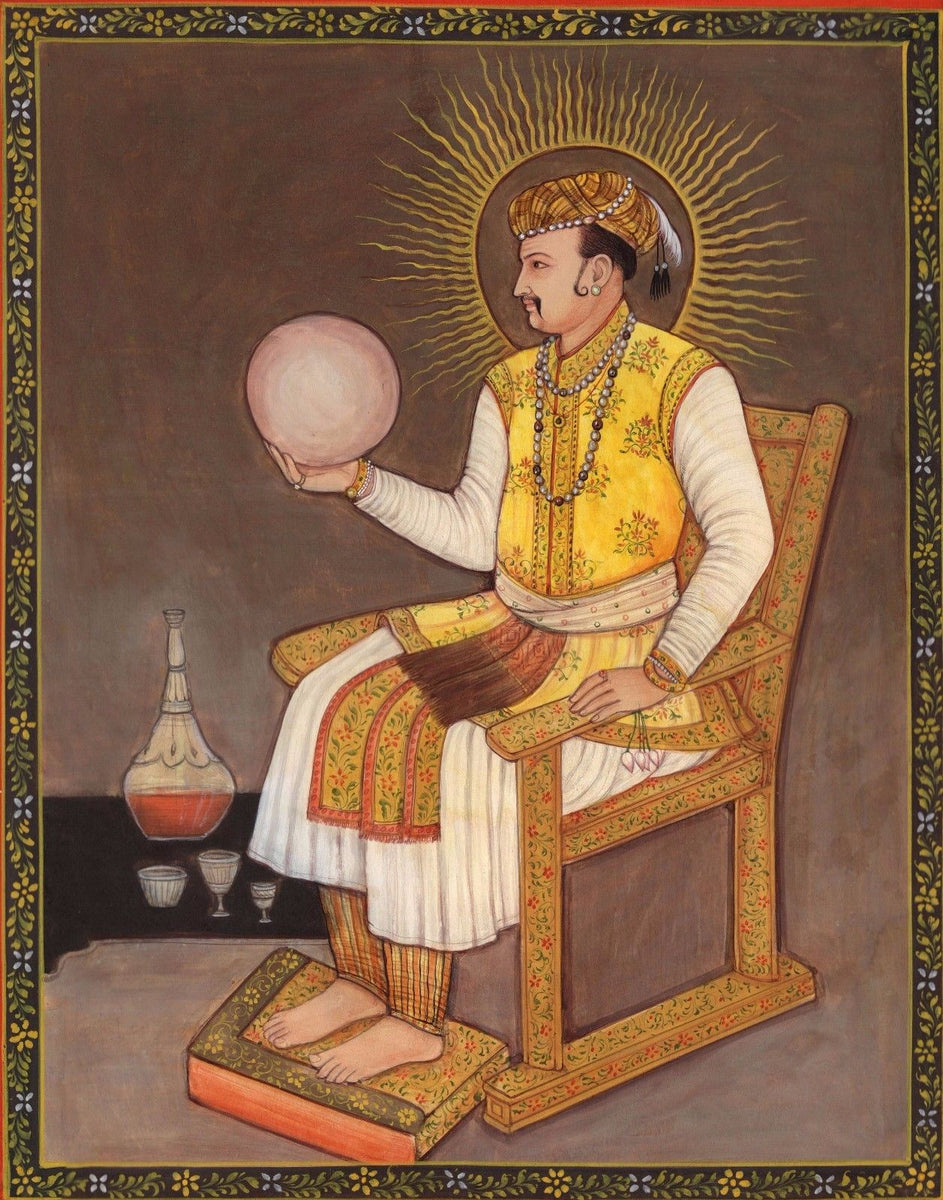 Jahangir Mughal Emperor Painting Handmade Indian Mogul Miniature Portr ...