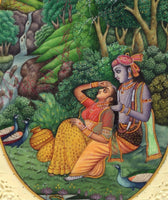 Krishna Radha Relationship Art Handmade Miniature Hindu Deity Drawing Painting