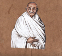 Mahatma Gandhi Painting Handmade Indian Miniature Old Stamp Paper Portrait Art